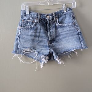 Agolde Light Blue Distressed Jean Shorts